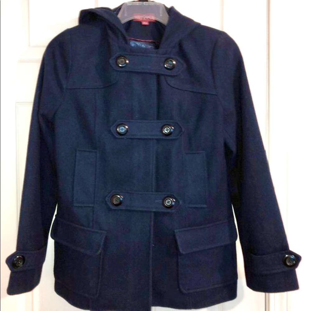 Merona, sz Medium Navy blue PEACOAT w/hood